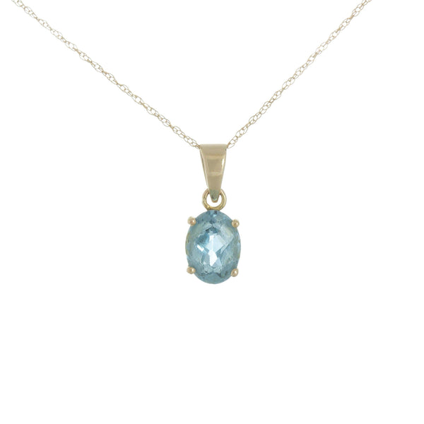 14k Yellow Gold Oval Aqua Stone & Chain Necklace