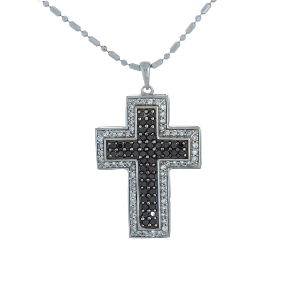 14k White Gold Black & (0.60 Ct. Tw.) Diamond Cross Necklace