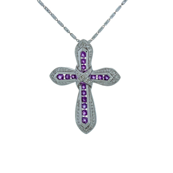 18k White Gold Genuine Amethyst Diamond Necklace