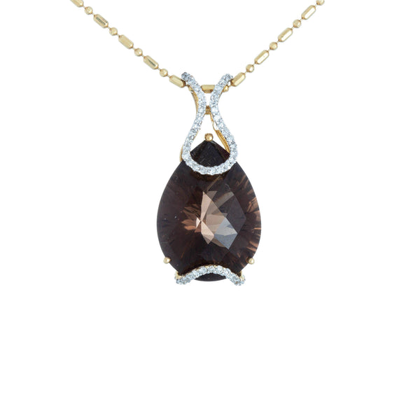 14k Yellow Gold Topaz Checkered Pear Diamonds Necklace