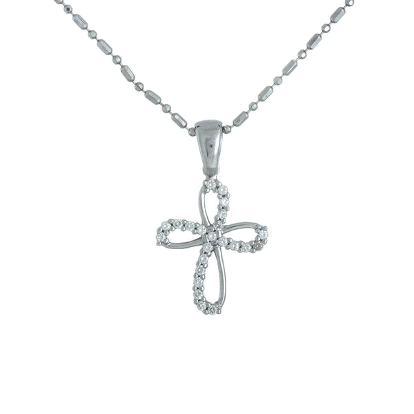 18k White Gold Cubic Swirl Cross Necklace