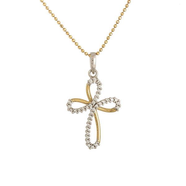 18k T-tone Swirl Cubic Cross Italy Necklace