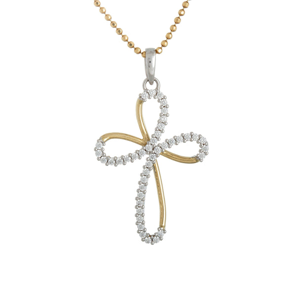 18k T-tone Swirl Cubic Cross Italian Necklace