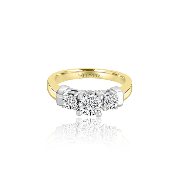 18k T-tone Three Stone Cubic Engagement Ring