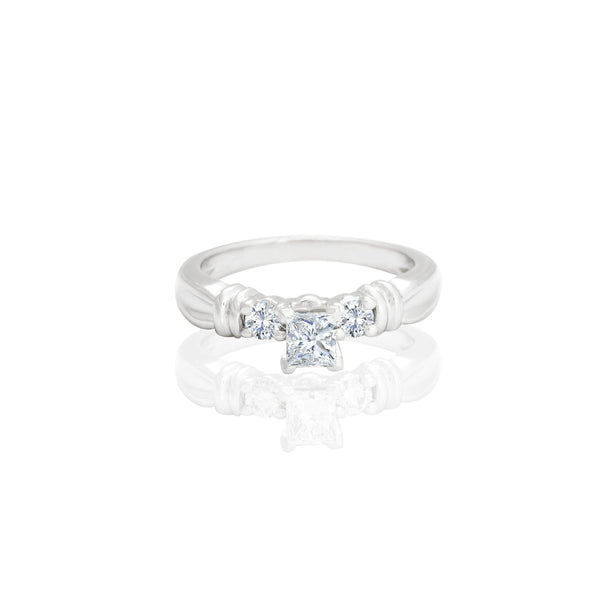 Platinum Princess & Round Accent Engagement Ring