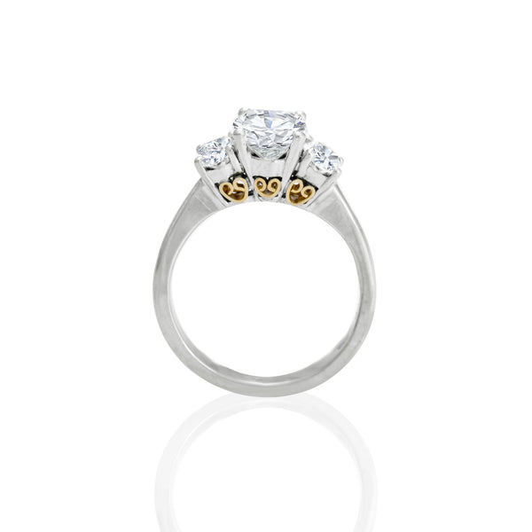 18k T-tone Triple Oval Solitaire Engagement Ring