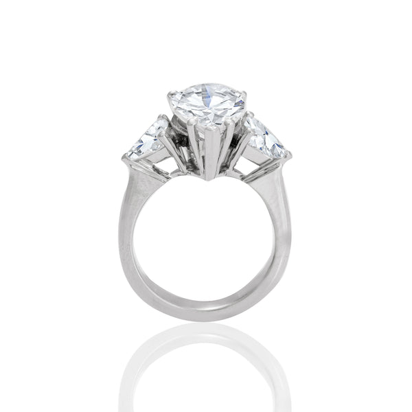 18k White Gold Pear Center & Trillion Accent Engagement Ring