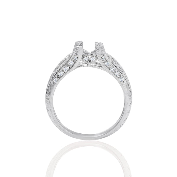 14k White Gold Fancy Filigree Style Engagement Ring