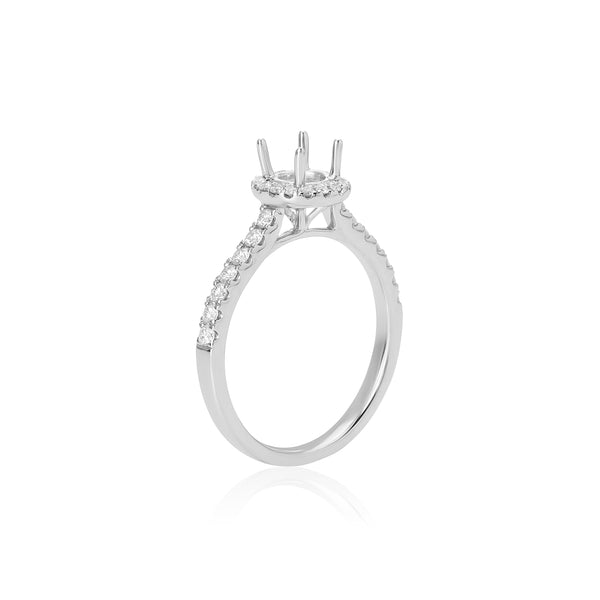 18k White Gold Round Halo Half Shank Engagement Ring