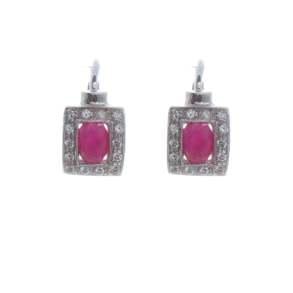 18k White Genuine Garnet Diamond Jade Earrings