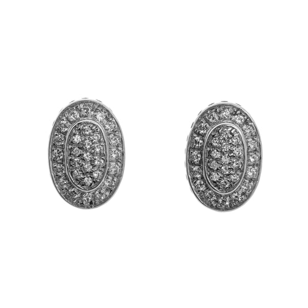 18k White Gold Studs Oval Cubic Genesis Earrings