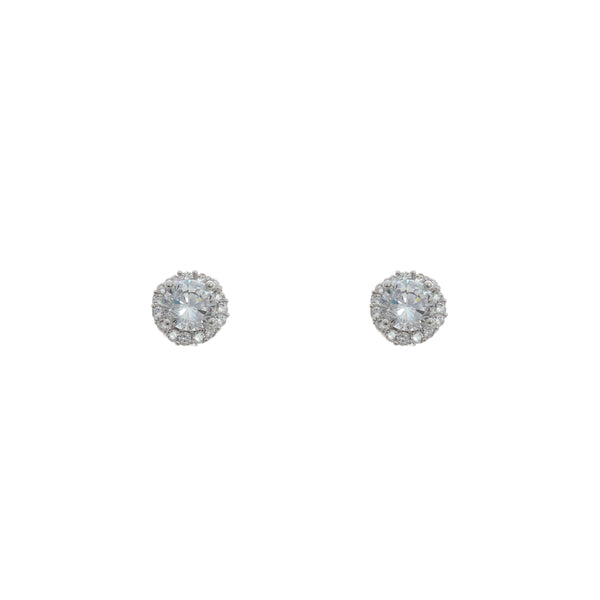 10k White Gold Halo Cubic Jasmine Earrings