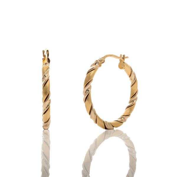 18k T-tone Hoops Fancy Twist Bridget Earrings