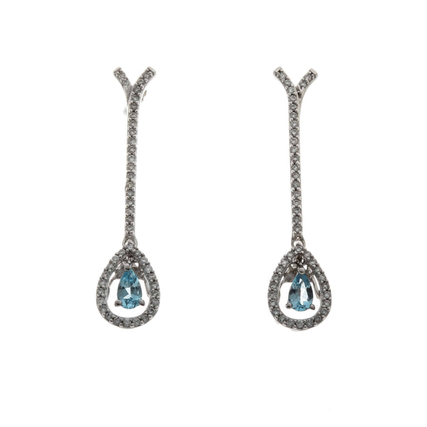 14k White Gold Drop Aqua Stone Earrings