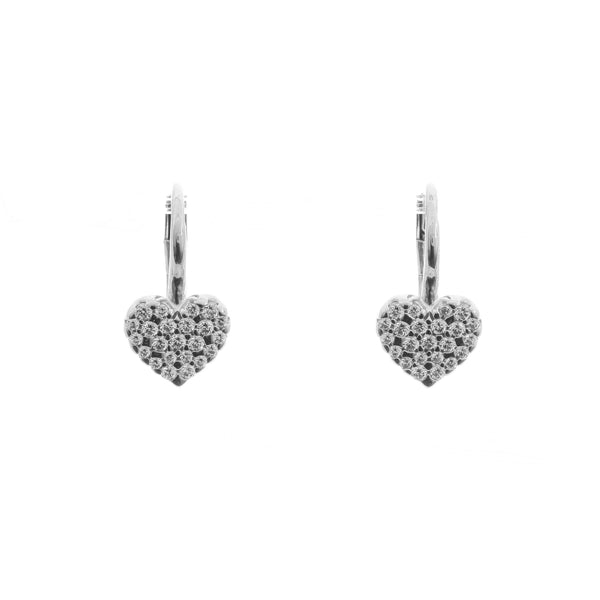 18k White Lever back Cubic Heart Earrings