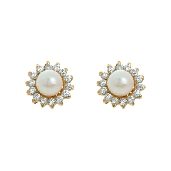 18k Yellow Gold Pearl Center Cubic Adelaide Earrings