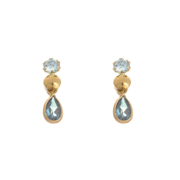 18k Yellow Gold Cubic & Aqua Drop Heidi Earrings