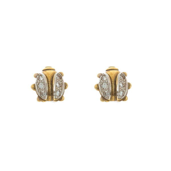 18k Yellow Gold Cubic Lady Bug Miracle Earrings