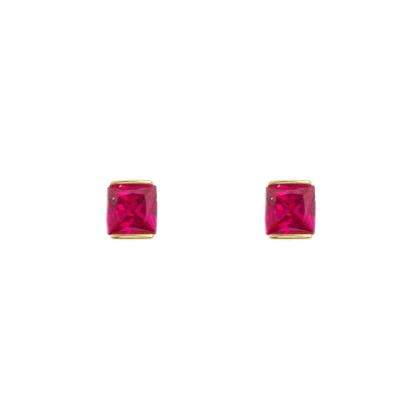 10k Yellow Gold Square Red Stone Madisyn Earrings