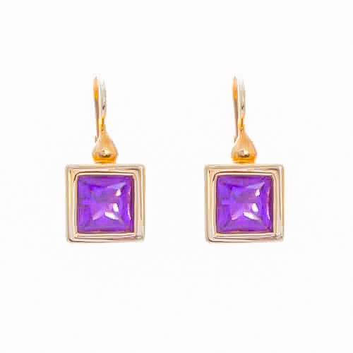 14k Yellow Gold Square Amethyst Lever Phoenix Earring