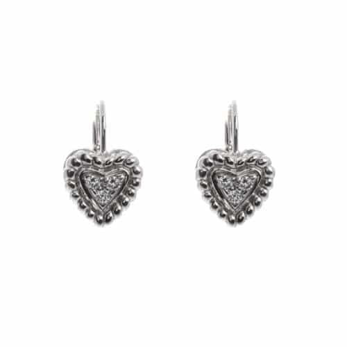 18k White Gold Heart Cubics Lever Felicity Earrings