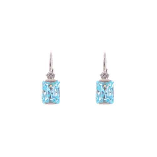 18k White Gold Blue Aqua Cubic Cadence Earrings