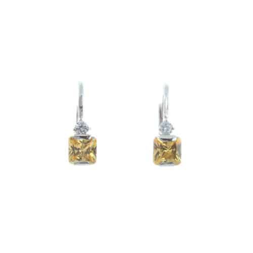 18k White Gold Yellow Cubic Lever back Leslie Earrings