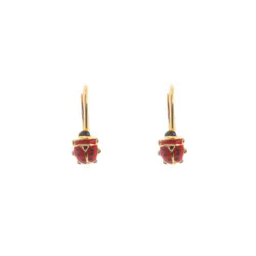 18k Yellow Gold Lady Bug Lever Rosalie Earrings