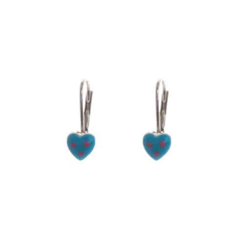 18k White Gold Puffed Heart Blue Lever Miriam Earrings