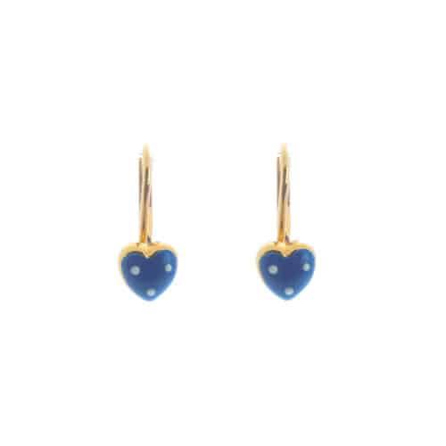 18k Yellow Gold Puffed Blue Heart Lever back Joanna Earrings