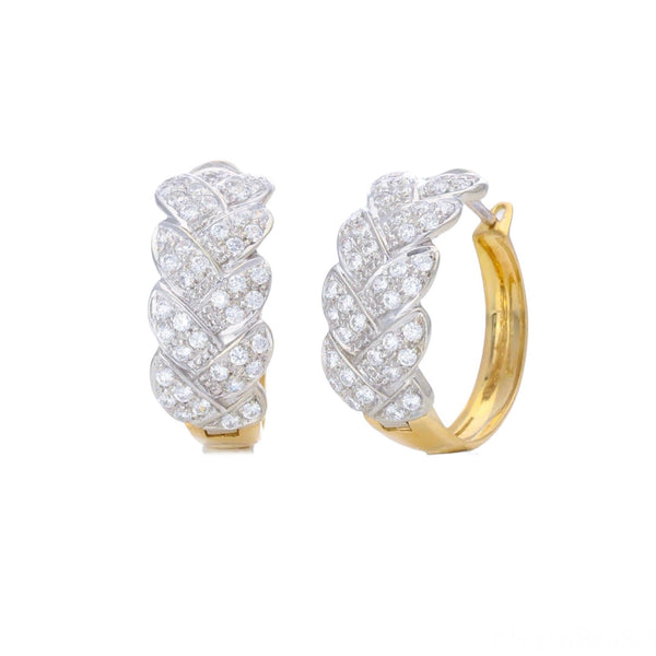 18k T-tone Laced Fancy Hoop Earrings