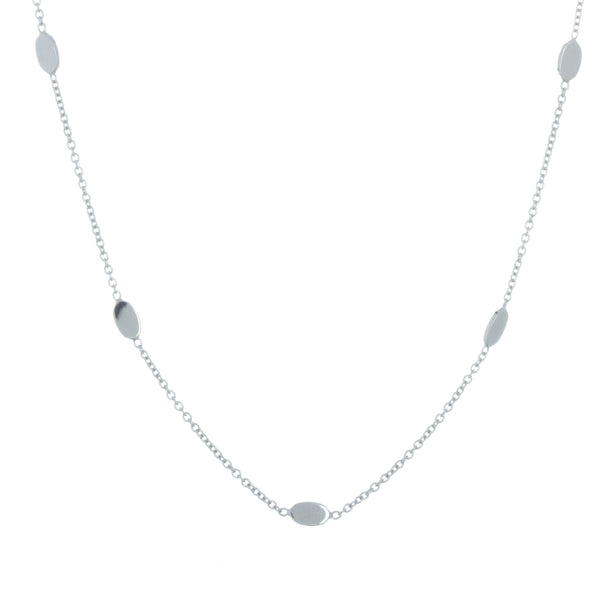 18k White Gold Fancy Oval Stationary Necklace