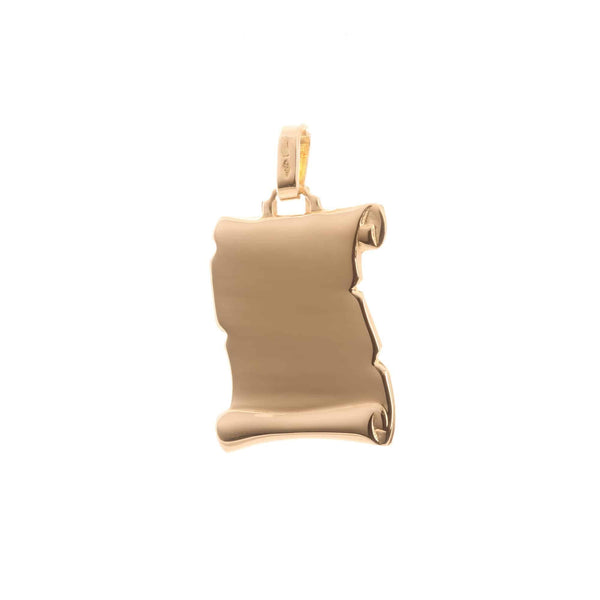 18k Yellow Gold Medallion Scroll Dog Tag Pendant