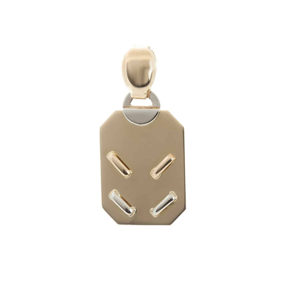 18k Two Tone Medallion Cut Corners Dog Tag Pendant