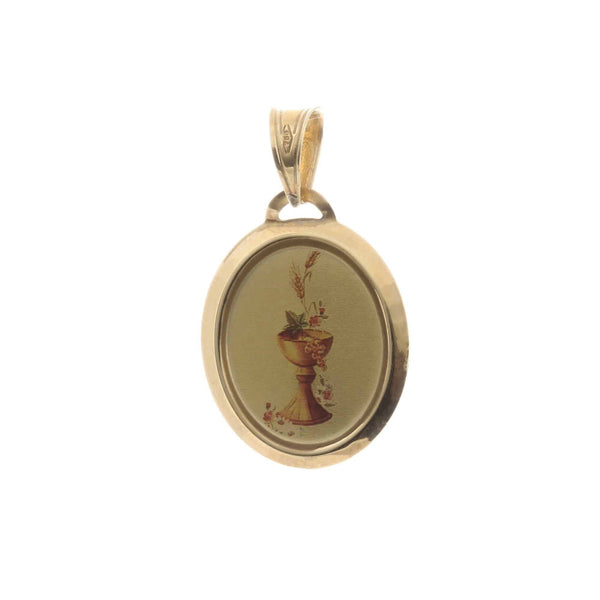 18k Yellow Gold Oval Communion Cup Medallion Pendant