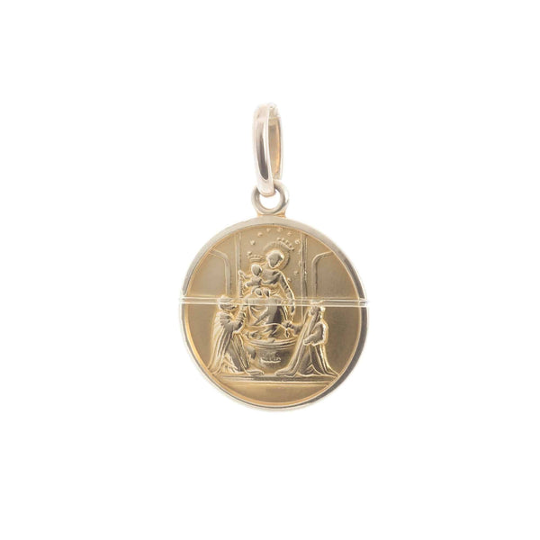 18k Yellow Gold Medallion Round Saint Praying Pendant