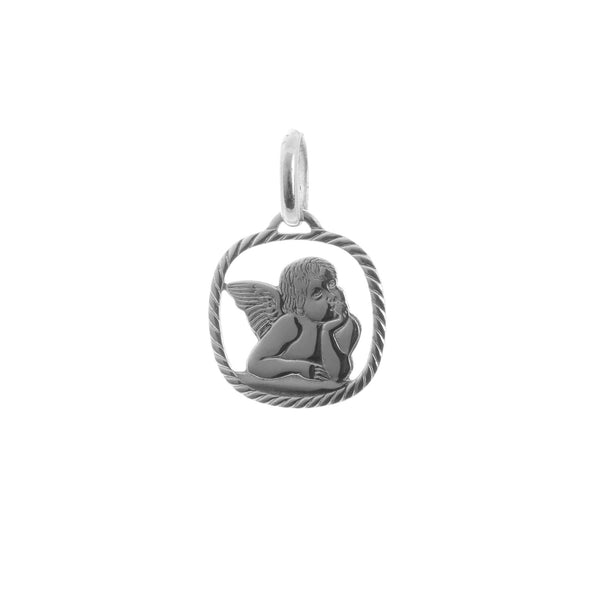 18k White Gold Medallion Angel Cut out Shape Pendant