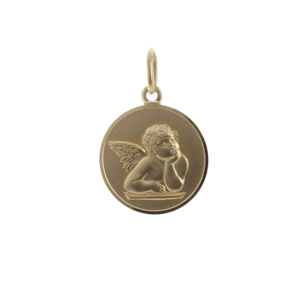 18k Yellow Gold Medallion Round Shape Angel Pendant