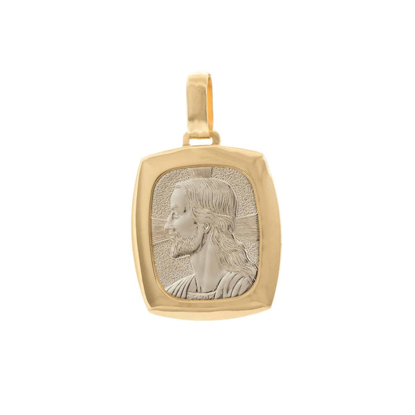 18k T-tone Tone Rectangular Jesus Pendant