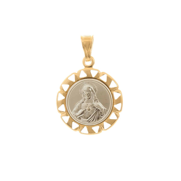 18k T-tone Round Jesus Pendant