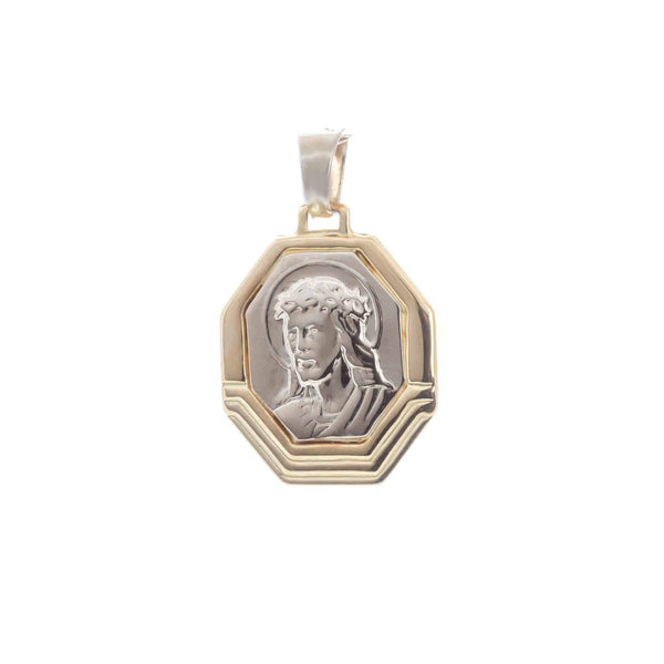 18k Two Tone Octogon Shape Jesus Pendant