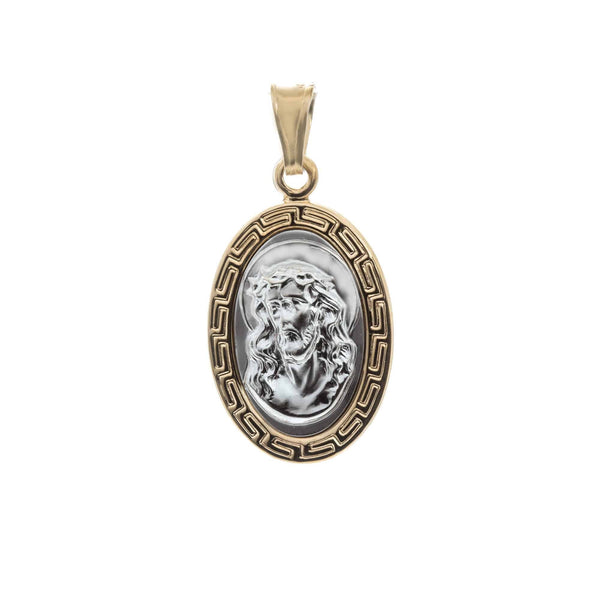 18k T-tone Oval Religious Jesus Pendant