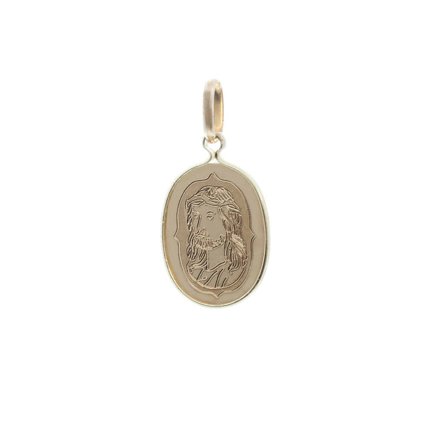 18k Yellow Gold Jesus Face Oval Pendant