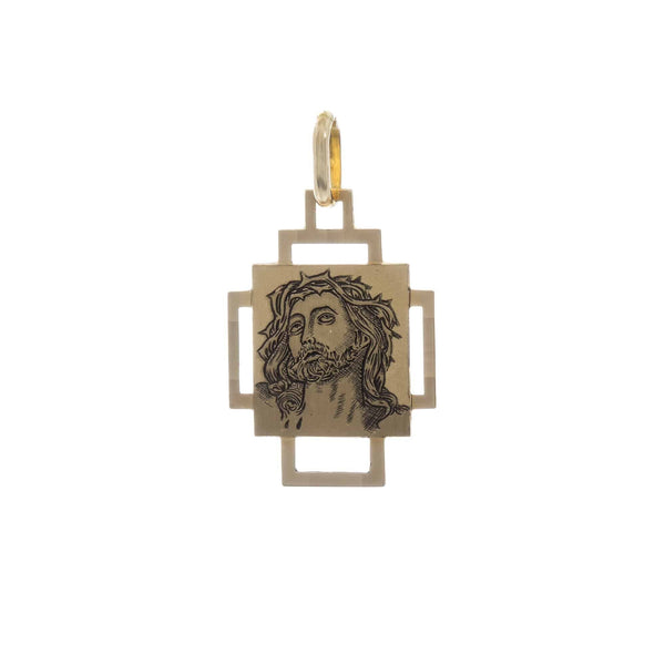 18k Yellow Gold Man’s Jesus Cross Etching Pendant