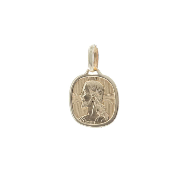 18k Yellow Gold Man’s Jesus Face Square Pendant