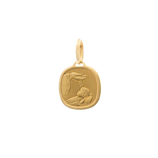 18k Yellow Gold Baptismal Oval Shape Pendant