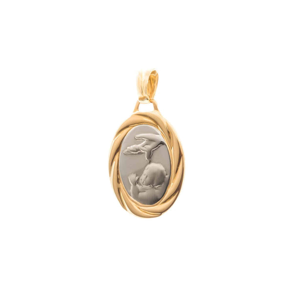 18k Yellow Gold Baptismal Oval Solid Pendant