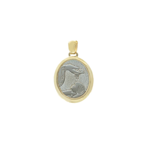 18k Two Tone Baptismal Oval Pendant