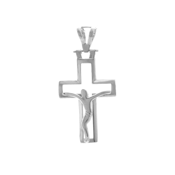 18k White Gold Cross High Polish Jesus Pendant