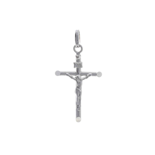 18k White Gold Cross Jesus Tube Style Pendant